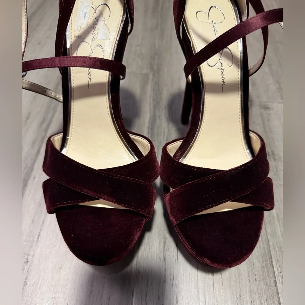 Jessica Simpson Wine Velvet Platform Sandals